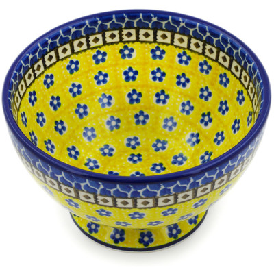 Polish Pottery Bowl with Pedestal 5&quot; Sunburst Daisies