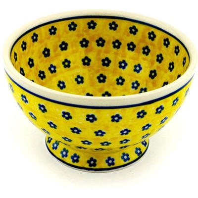 Polish Pottery Bowl with Pedestal 5&quot; Sunshine