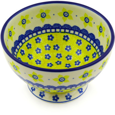 Polish Pottery Bowl with Pedestal 5&quot; Sunshine