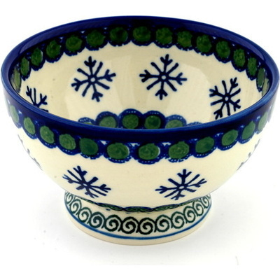 Polish Pottery Bowl with Pedestal 5&quot; Sweet Pea Snowflake