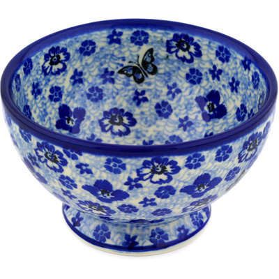 Polish Pottery Bowl with Pedestal 5&quot; True Blue Calico