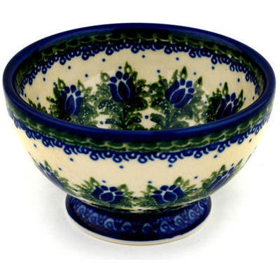 Polish Pottery Bowl with Pedestal 5&quot; Tulip Motif UNIKAT