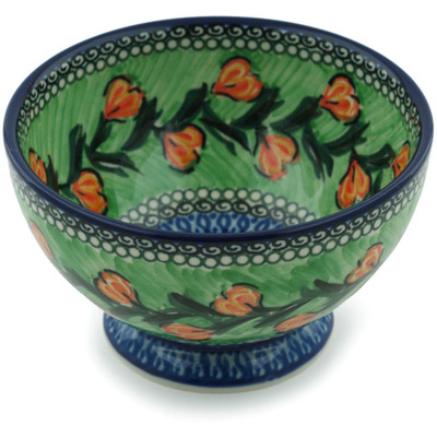 Polish Pottery Bowl with Pedestal 5&quot; Tulip Wreath UNIKAT