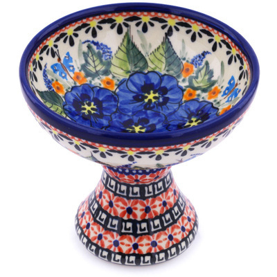 Polish Pottery Bowl with Pedestal 5&quot; UNIKAT