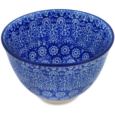 Polish Pottery Bowl with Pedestal 5&quot; Winter Frost