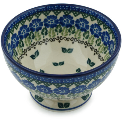 Polish Pottery Bowl with Pedestal 5&quot; Wondering Leaves