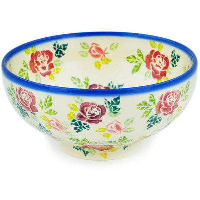 Polish Pottery Bowl with Pedestal 6&quot; Vintage Rose