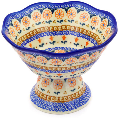 Polish Pottery Bowl with Pedestal 7&quot; Amarillo