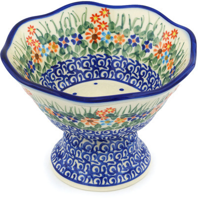 Polish Pottery Bowl with Pedestal 7&quot; Blissful Daisy