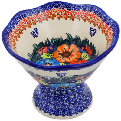 Polish Pottery Bowl with Pedestal 7&quot; Butterfly Splendor