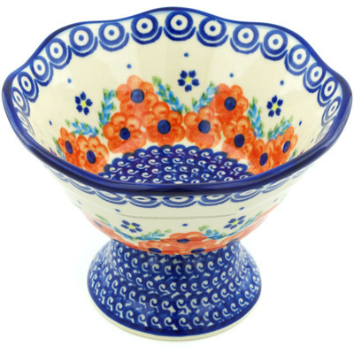 Polish Pottery Bowl with Pedestal 7&quot; Flower Star