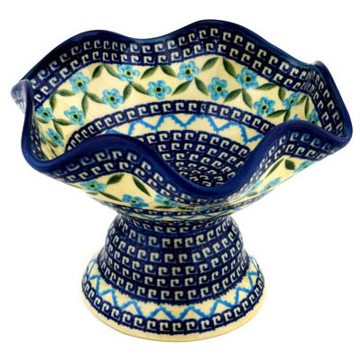 Polish Pottery Bowl with Pedestal 7&quot; Greek Daisies