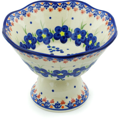 Polish Pottery Bowl with Pedestal 7&quot; Passion Poppy