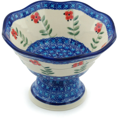 Polish Pottery Bowl with Pedestal 7&quot; Red Berries