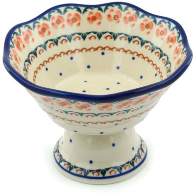 Polish Pottery Bowl with Pedestal 7&quot; Soft Pink