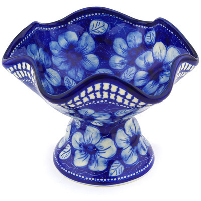 Polish Pottery Bowl with Pedestal 7&quot; UNIKAT