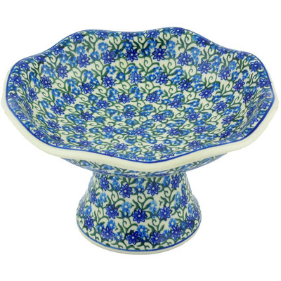 Polish Pottery Bowl with Pedestal 8&quot; Blissful Beauty