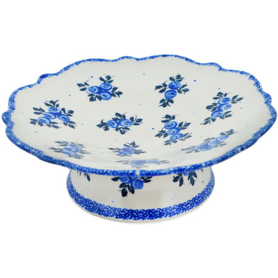 Polish Pottery Bowl with Pedestal 8&quot; Blue Berry Special UNIKAT