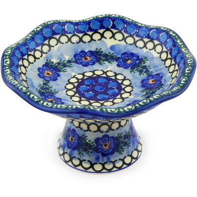 Polish Pottery Bowl with Pedestal 8&quot; Blue Delight UNIKAT