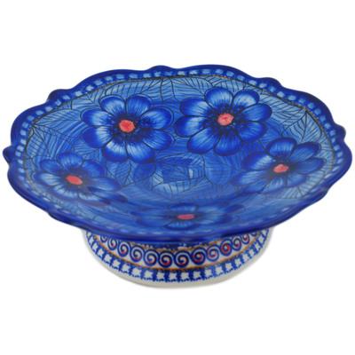 Polish Pottery Bowl with Pedestal 8&quot; Blue Heaven UNIKAT