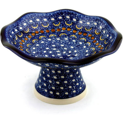 Polish Pottery Bowl with Pedestal 8&quot; Blue Horizons