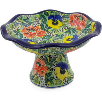 Polish Pottery Bowl with Pedestal 8&quot; Breathtaking UNIKAT