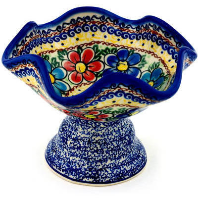 Polish Pottery Bowl with Pedestal 8&quot; Glorious Morning UNIKAT