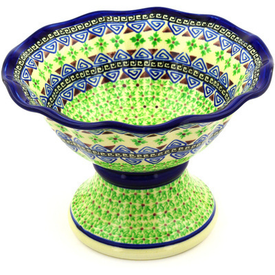 Polish Pottery Bowl with Pedestal 8&quot; Grecian Triangle