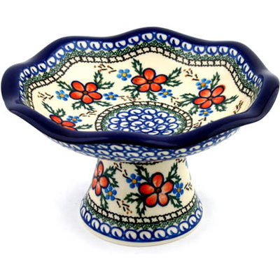 Polish Pottery Bowl with Pedestal 8&quot; Lancaster Rose