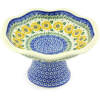 Polish Pottery Bowl with Pedestal 8&quot; Marigold Morning