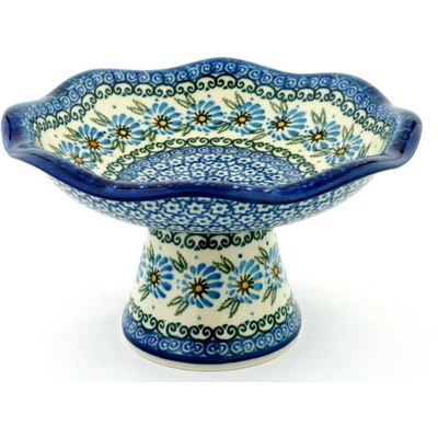 Polish Pottery Bowl with Pedestal 8&quot; Morning Daisy