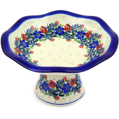 Polish Pottery Bowl with Pedestal 8&quot; Polish Wreath