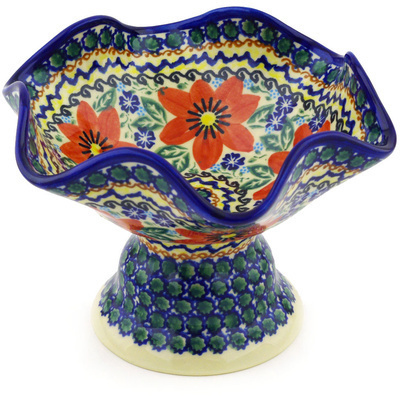 Polish Pottery Bowl with Pedestal 8&quot; UNIKAT