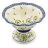 Polish Pottery Bowl with Pedestal 8&quot; Yellow Dandelions