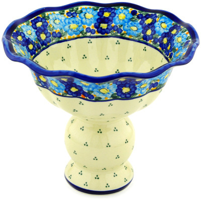 Polish Pottery Bowl with Pedestal 9&quot; Aura