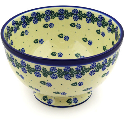 Polish Pottery Bowl with Pedestal 9&quot; Blackberry Delight