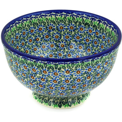 Polish Pottery Bowl with Pedestal 9&quot; Cactus UNIKAT