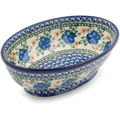 Polish Pottery Bowl with Pedestal 9&quot; Cobblestone Garden