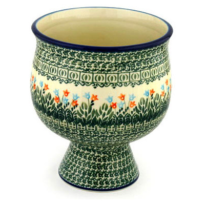 Polish Pottery Bowl with Pedestal 9&quot; Dancing Tulips