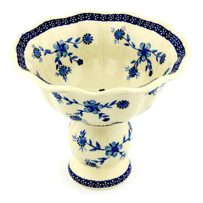 Polish Pottery Bowl with Pedestal 9&quot; Delicate Poppy