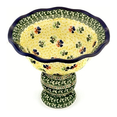 Polish Pottery Bowl with Pedestal 9&quot; Fantasia UNIKAT