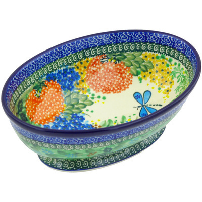 Polish Pottery Bowl with Pedestal 9&quot; Garden Delight UNIKAT