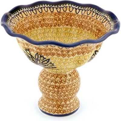 Polish Pottery Bowl with Pedestal 9&quot; Golden Tulip UNIKAT