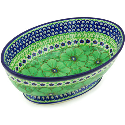 Polish Pottery Bowl with Pedestal 9&quot; Key Lime Dreams UNIKAT