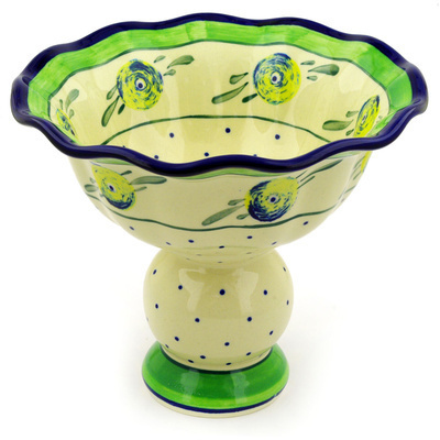 Polish Pottery Bowl with Pedestal 9&quot; Limon Swirl