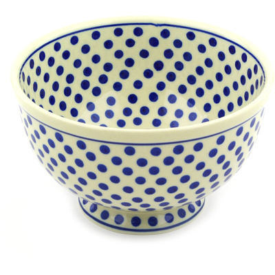 Polish Pottery Bowl with Pedestal 9&quot; Polka Dot Delight