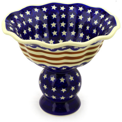 Polish Pottery Bowl with Pedestal 9&quot; Stars And Stripes