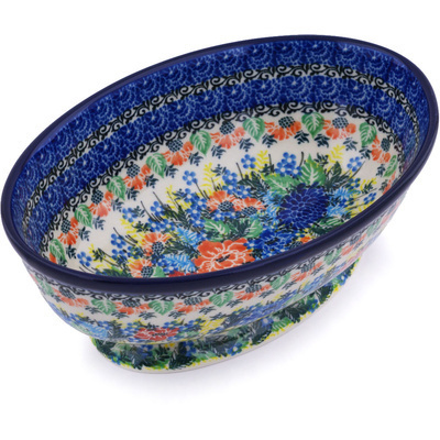 Polish Pottery Bowl with Pedestal 9&quot; Sunshine Meadow UNIKAT