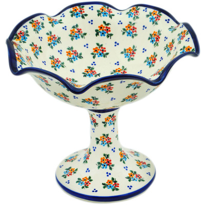 Polish Pottery Bowl with Pedestal 9&quot; Sweet Clusters UNIKAT