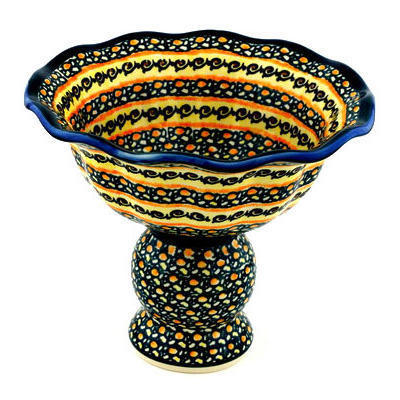 Polish Pottery Bowl with Pedestal 9&quot; Western Sunrise